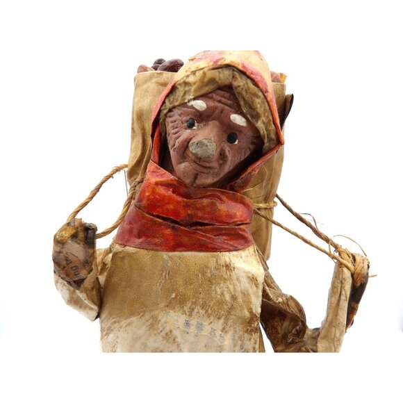 Viejita Papel Mache Old Woman w Bag of Beans tied to back Papier Mache 12x3½x3½ - Picture 2 of 5